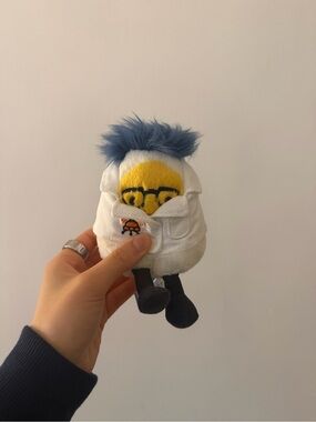 Jellycat Yellow Plush with Blue Hair and White Jacket scientist egg